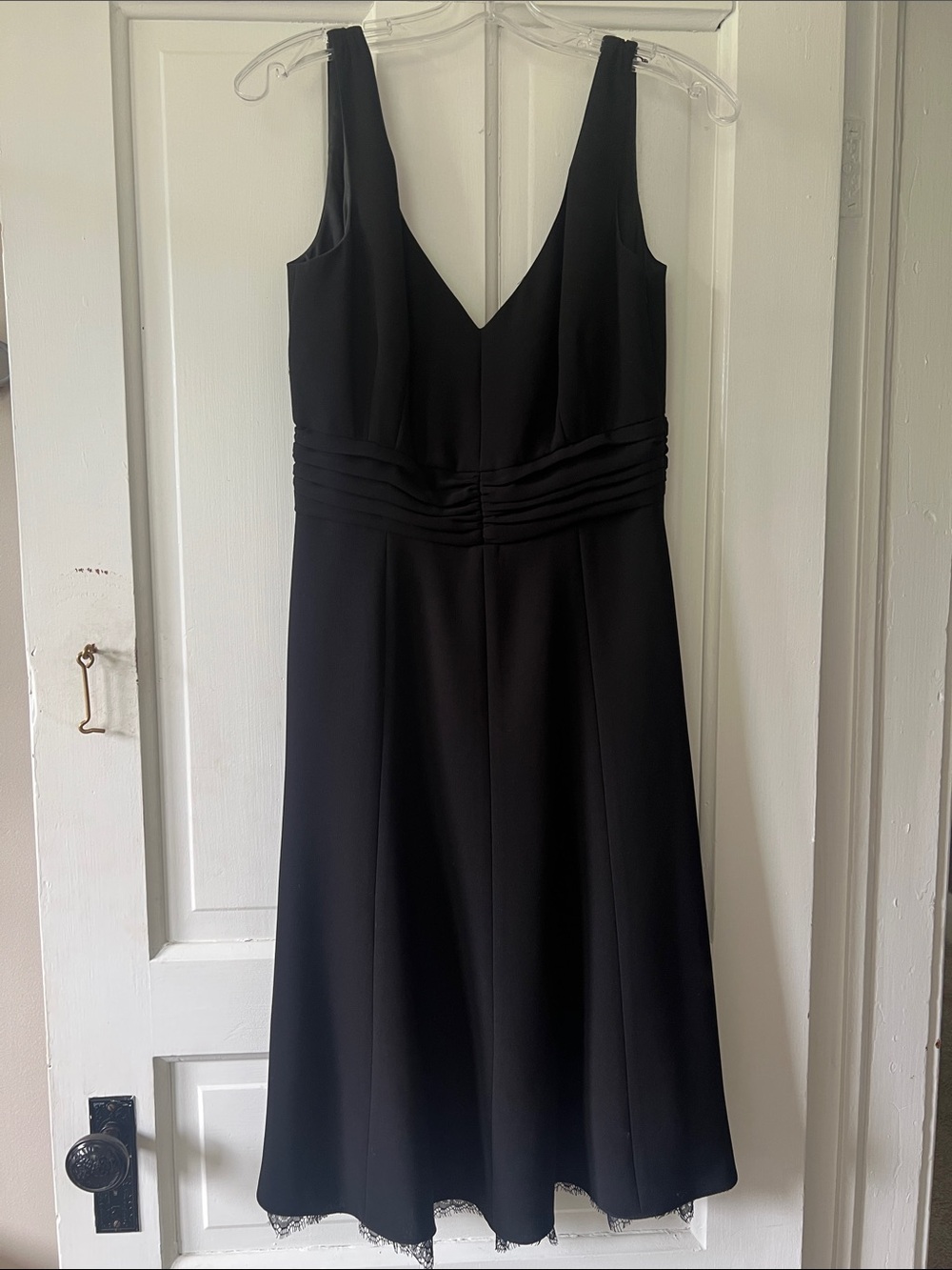 Ann Taylor Black V-Neck Midi A-Line Dress